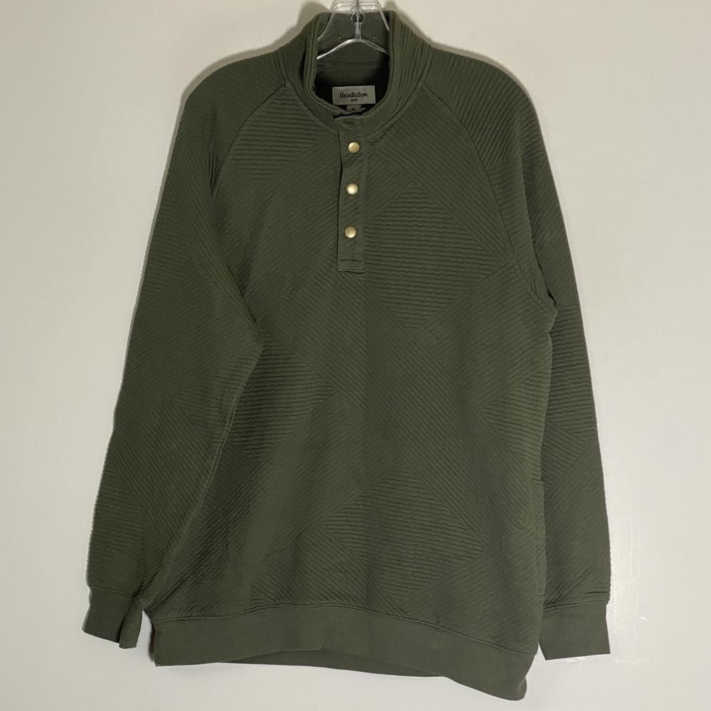 Goodfellow & Co Sweatshirt‎ Mens Medium Green Snap Henley Mock Neck Textured